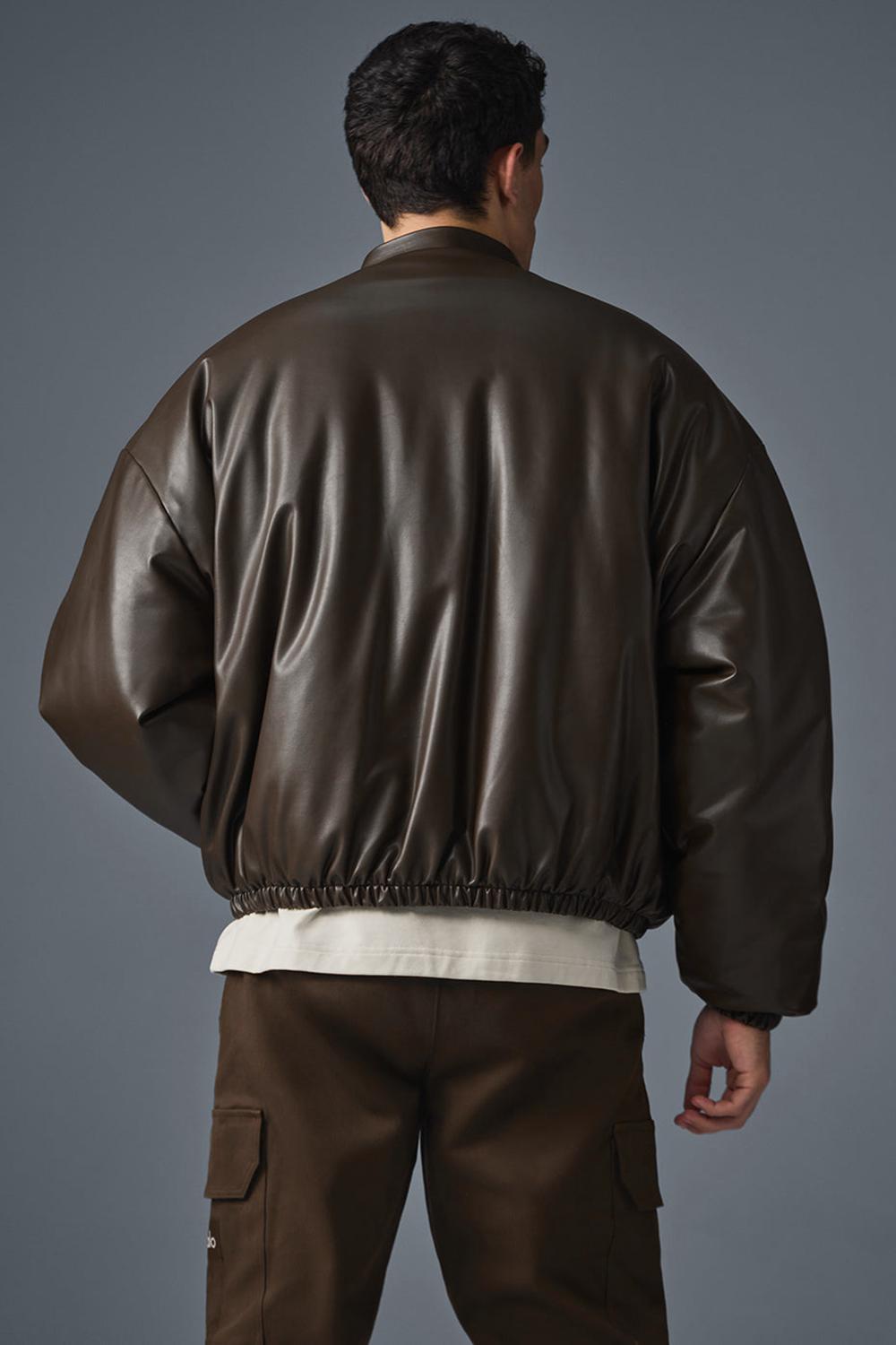 Espresso Men Alo Yoga Faux Leather Premier Bomber Jacket | Australia  30486-ZAKS