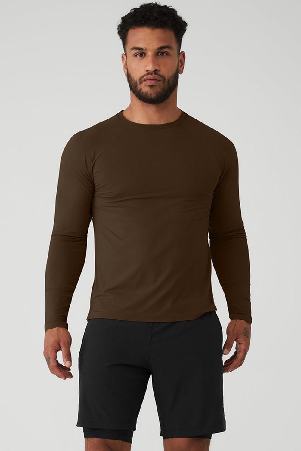 Espresso Men Alo Yoga Idol Long Sleeve Performance Tee | Australia  97238-NFVS