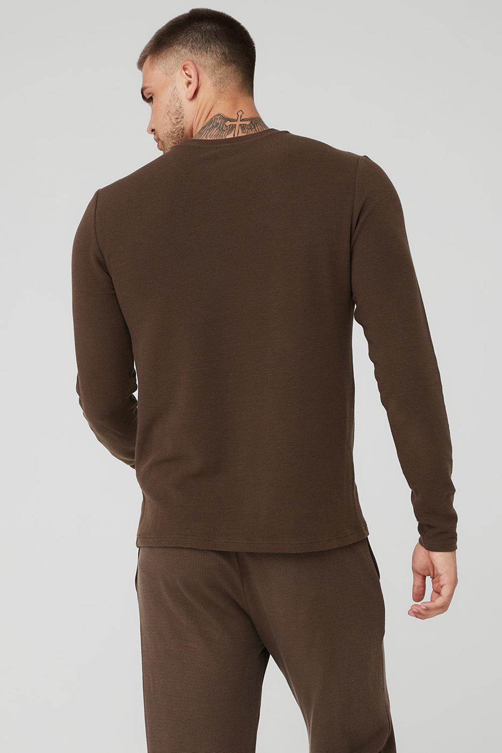 Espresso Men Alo Yoga Micro Waffle Fast Break Tee Long Sleeve | Australia  43980-EIBA