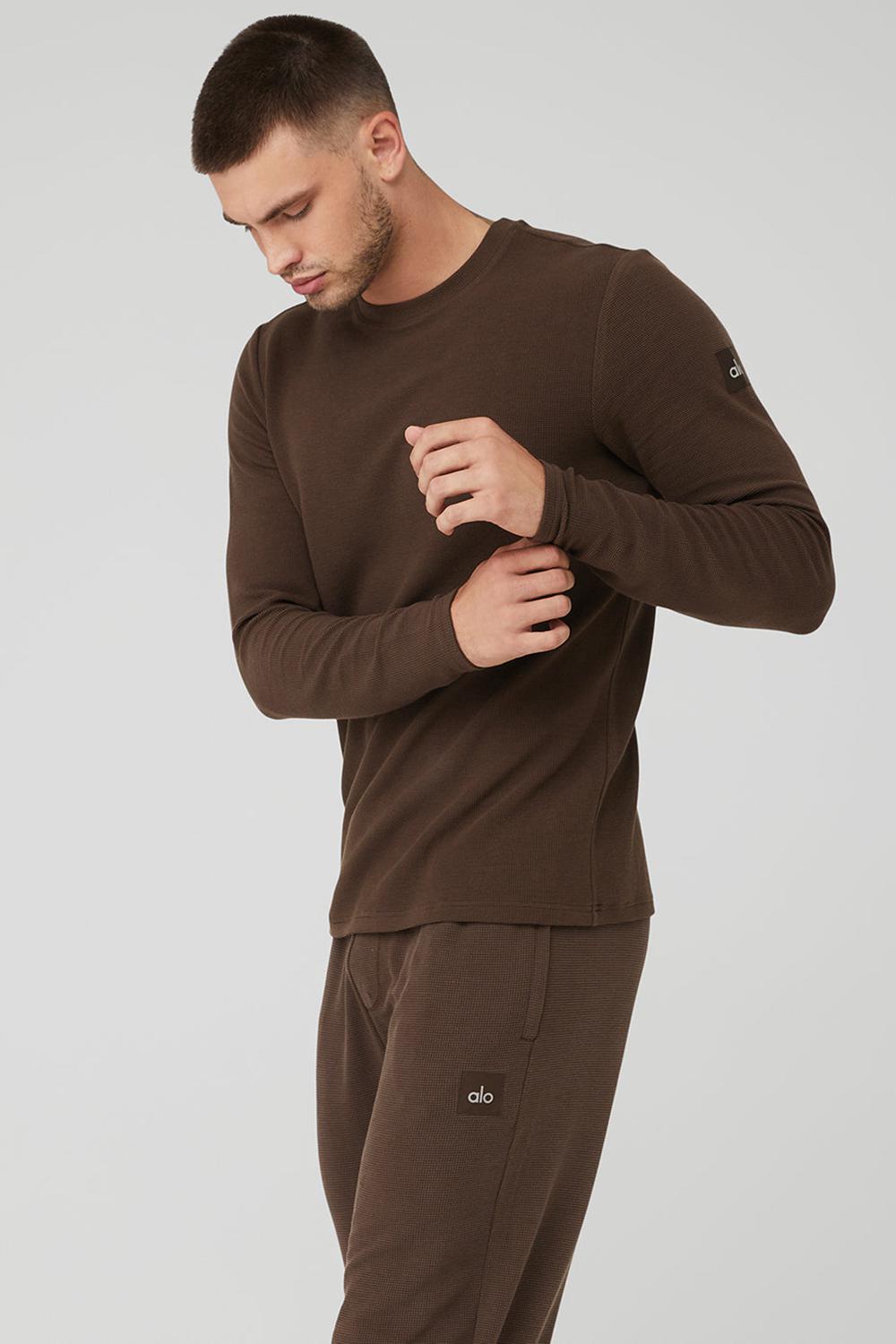 Espresso Men Alo Yoga Micro Waffle Fast Break Tee Long Sleeve | Australia  43980-EIBA