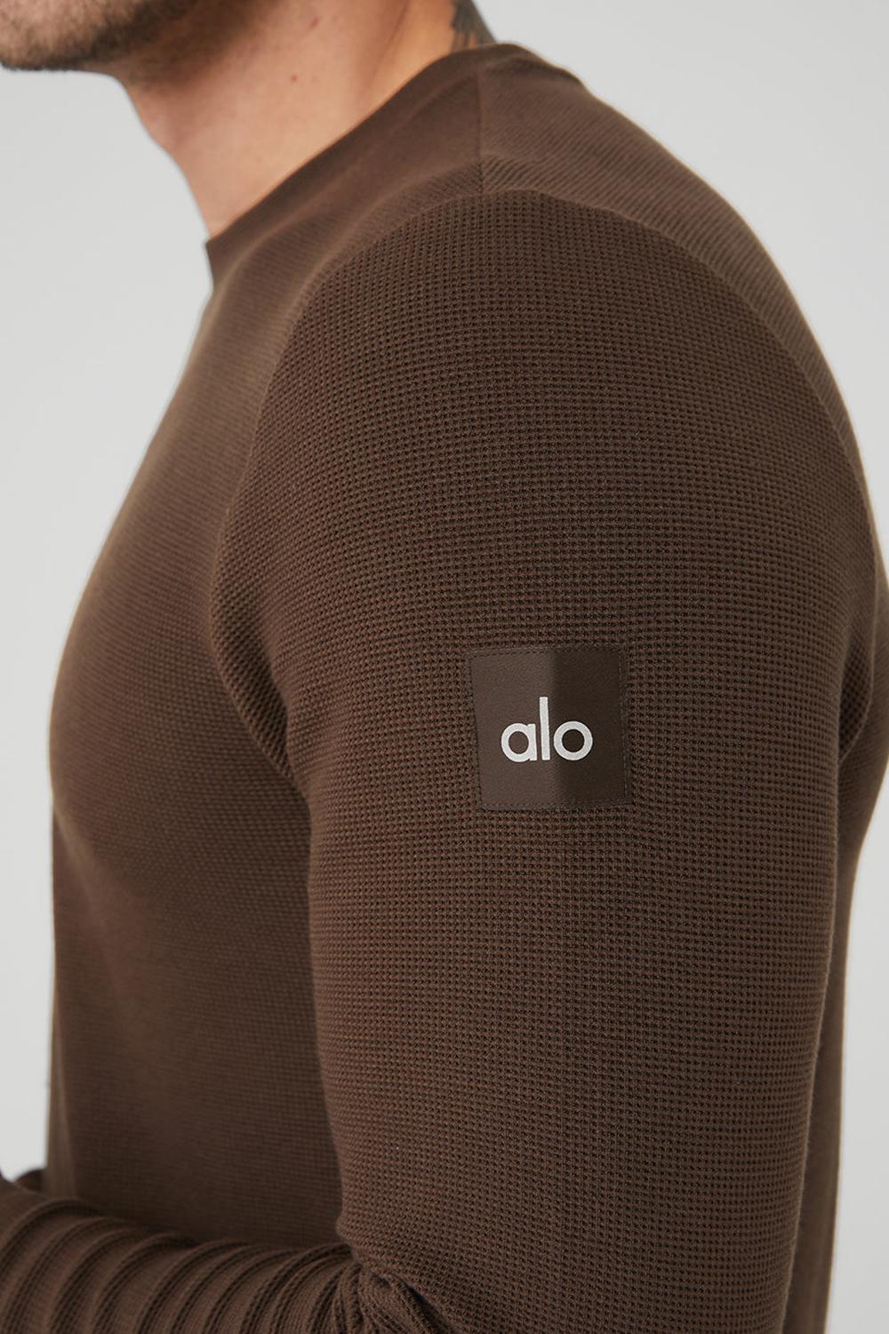 Espresso Men Alo Yoga Micro Waffle Fast Break Tee Long Sleeve | Australia  43980-EIBA