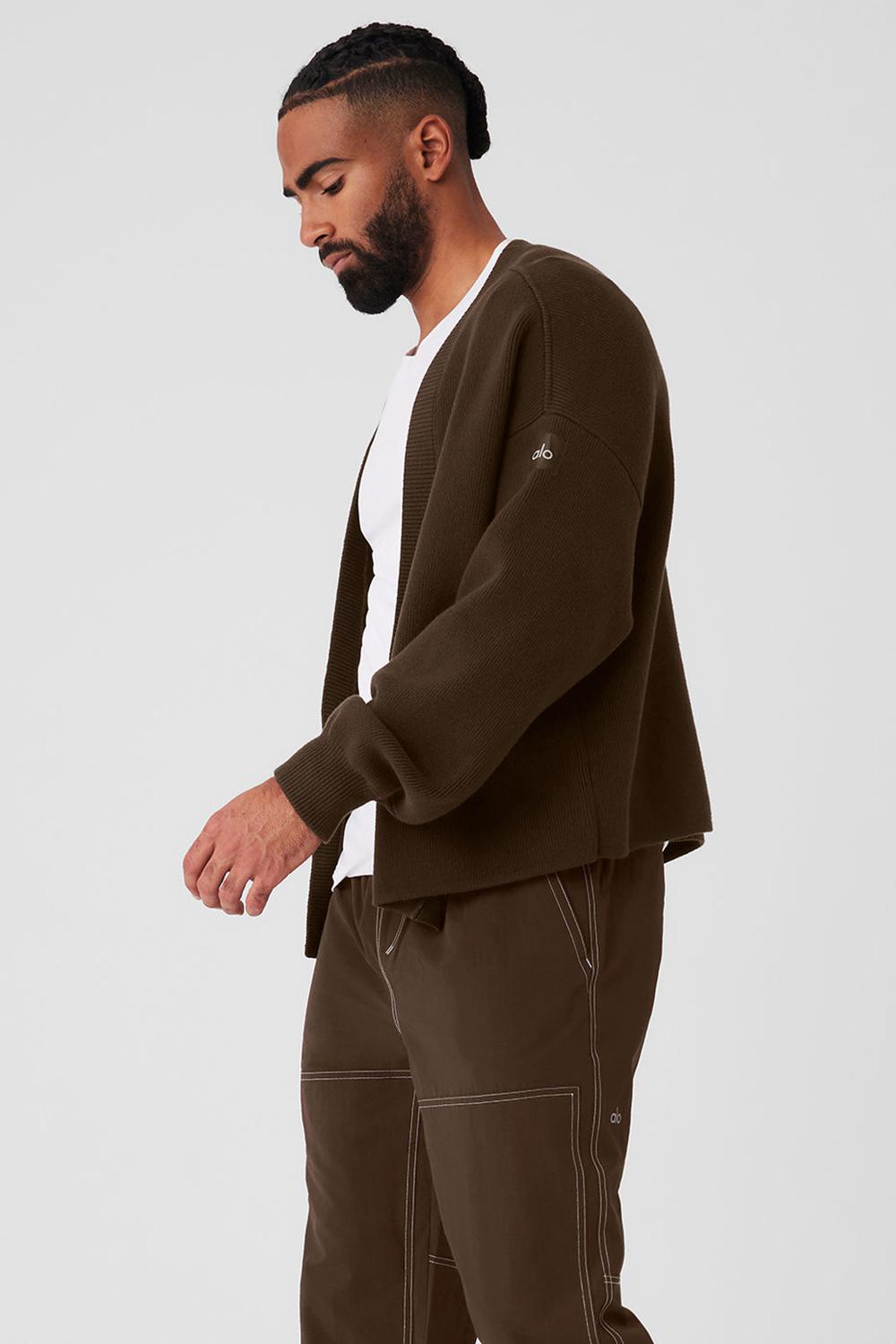 Espresso Men Alo Yoga Scholar Cardigan Sweater | Australia  93185-SMUL