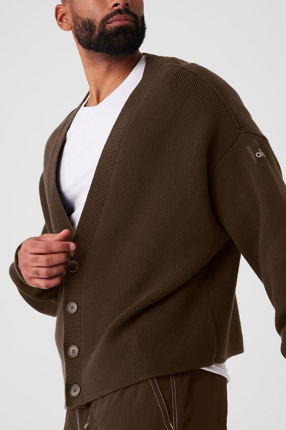 Espresso Men Alo Yoga Scholar Cardigan Sweater | Australia  93185-SMUL