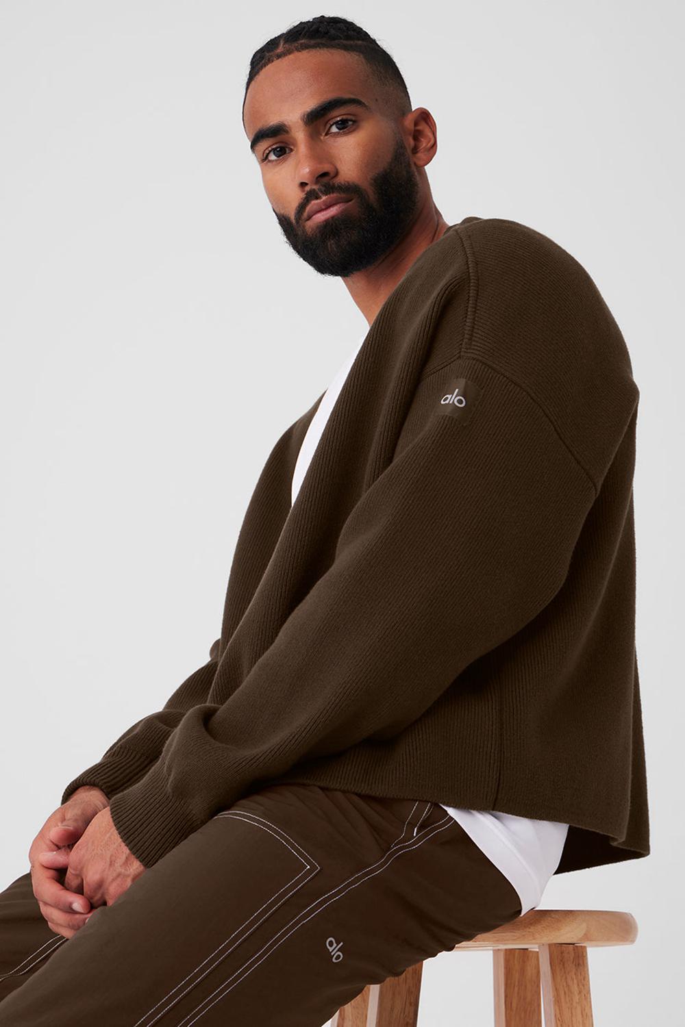 Espresso Men Alo Yoga Scholar Cardigan Sweater | Australia  93185-SMUL