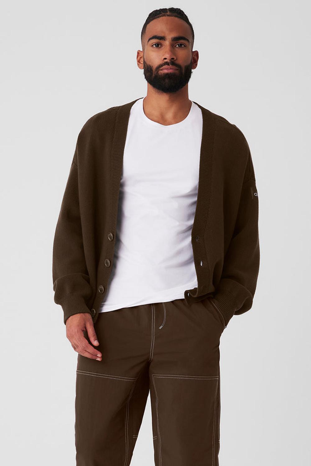 Espresso Men Alo Yoga Scholar Cardigan Sweater | Australia  93185-SMUL