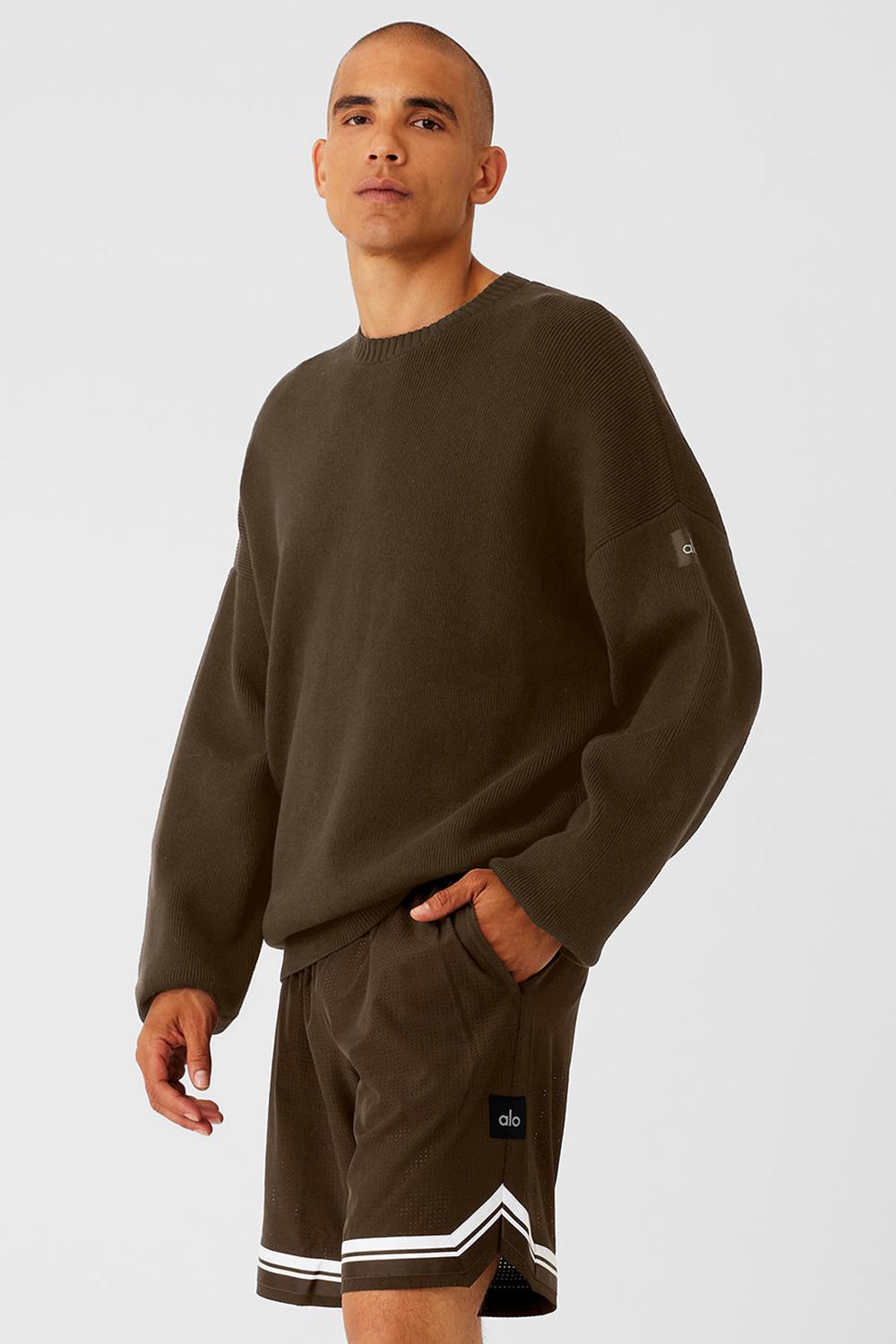 Espresso Men Alo Yoga Scholar Crew Neck Sweater | Australia  23805-FRWB
