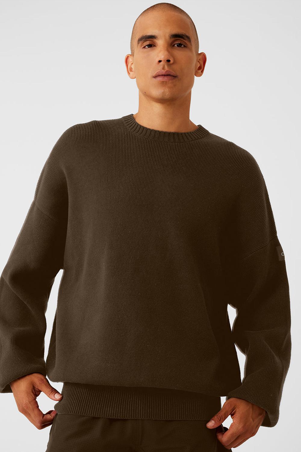 Espresso Men Alo Yoga Scholar Crew Neck Sweater | Australia  23805-FRWB