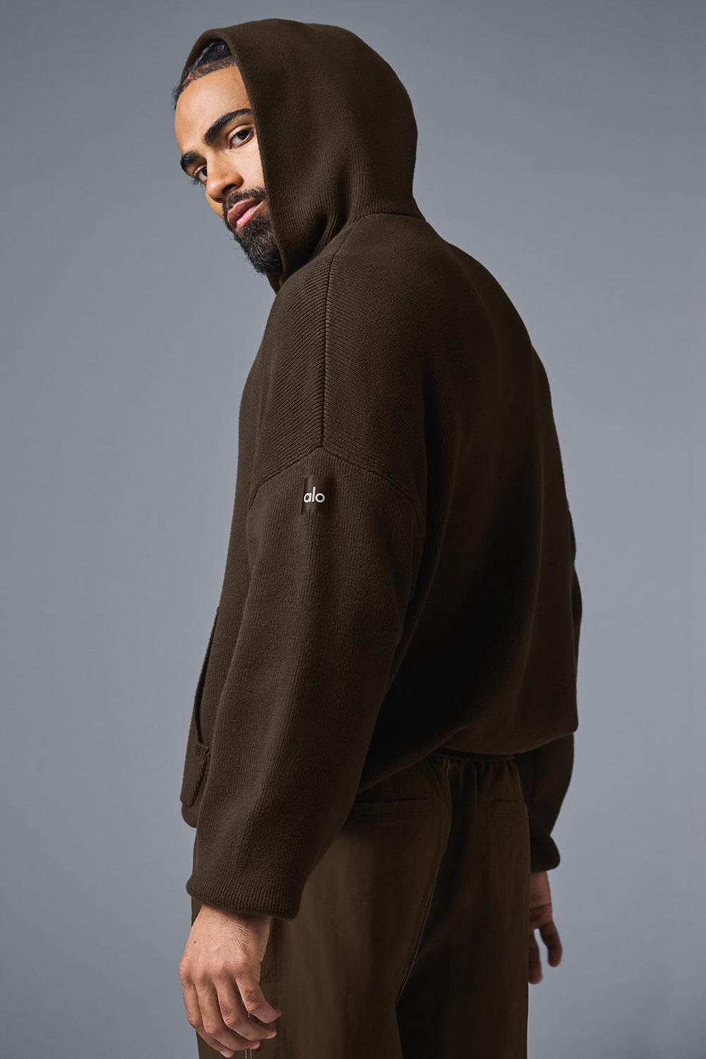 Espresso Men Alo Yoga Scholar Hooded Sweater | Australia  64053-ANKW