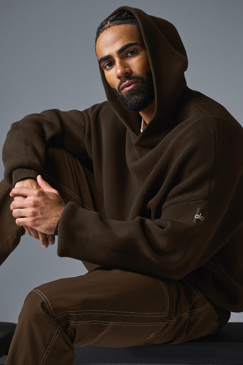 Espresso Men Alo Yoga Scholar Hooded Sweater | Australia  64053-ANKW