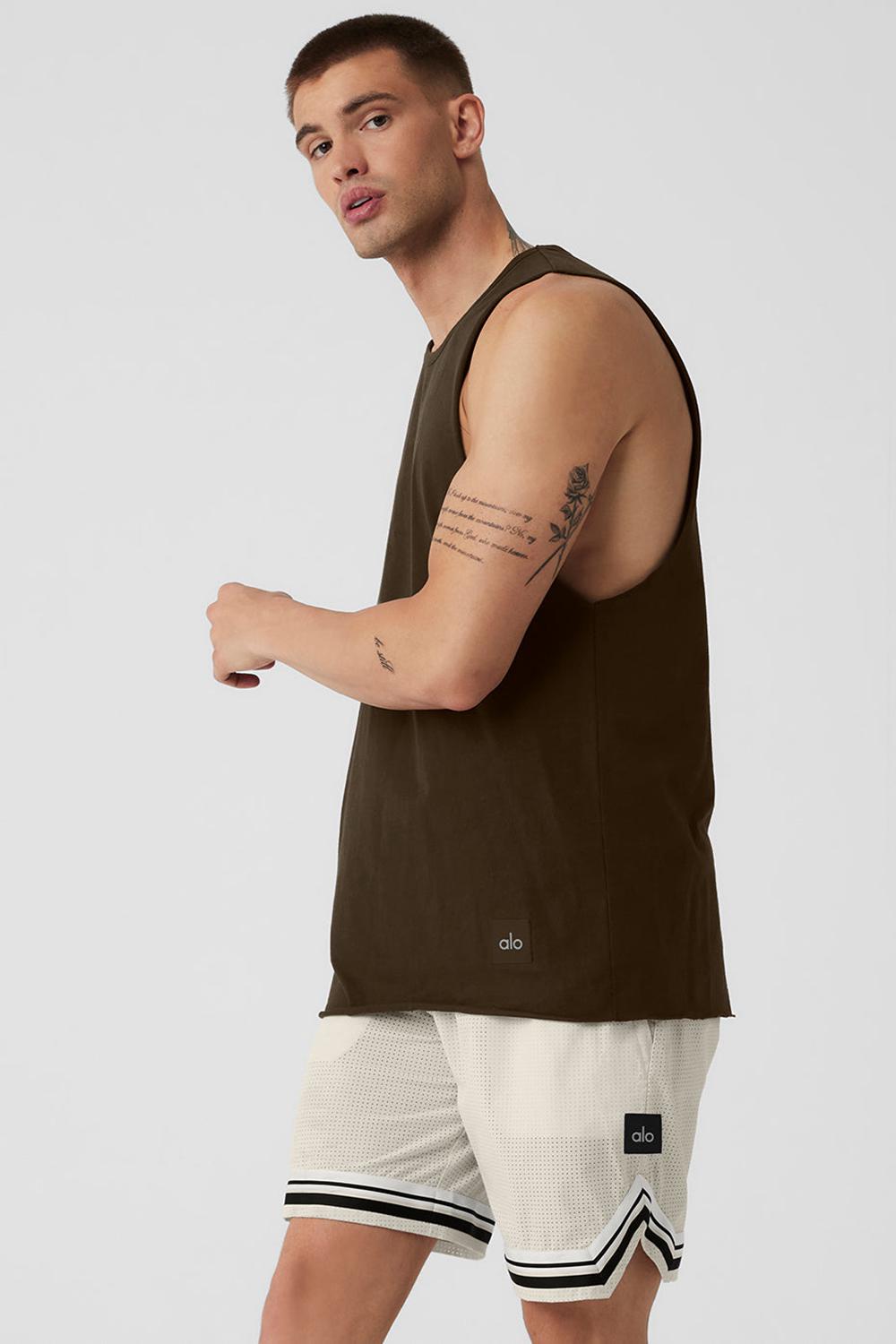 Espresso Men Alo Yoga Society Raw Edge Tank | Australia  42063-ZGMQ