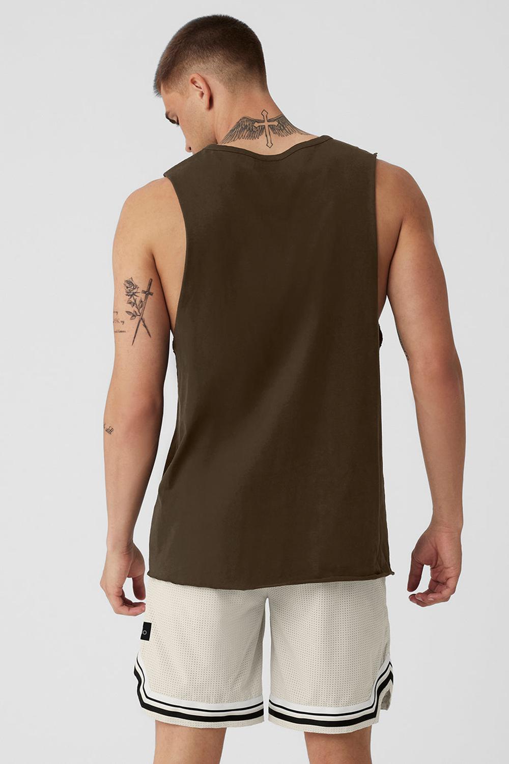 Espresso Men Alo Yoga Society Raw Edge Tank | Australia  42063-ZGMQ