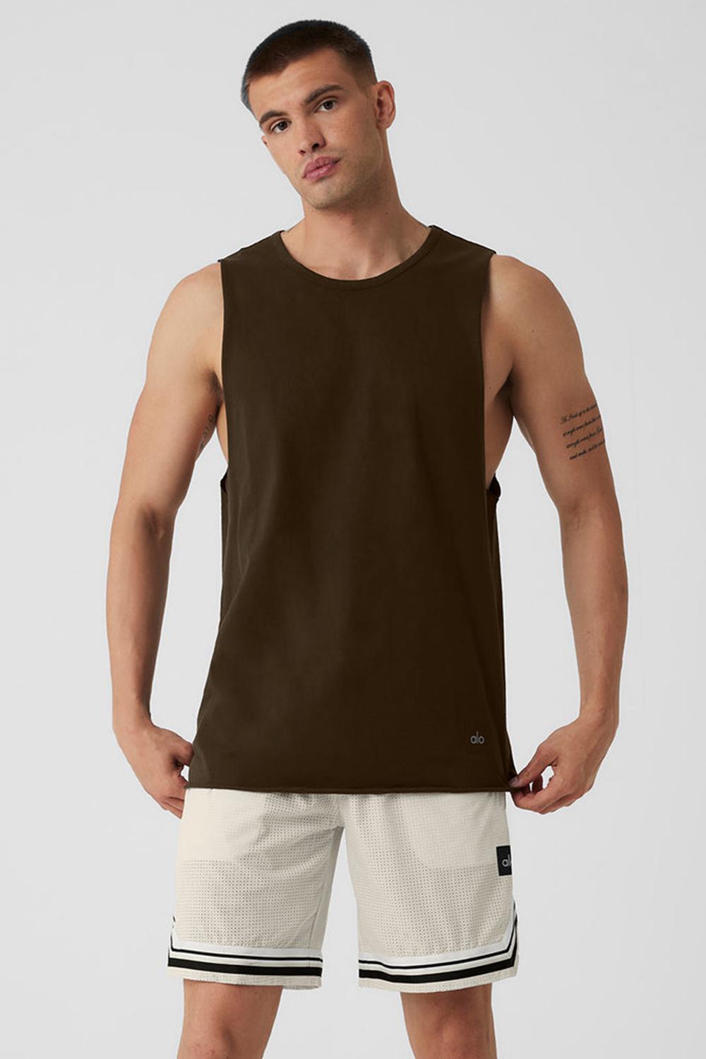 Espresso Men Alo Yoga Society Raw Edge Tank | Australia  42063-ZGMQ