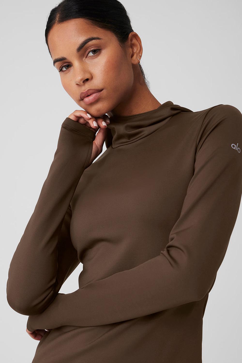 Espresso Women Alo Yoga Airlift Winter Warm Runner Hoodie | Australia  38719-GNLH