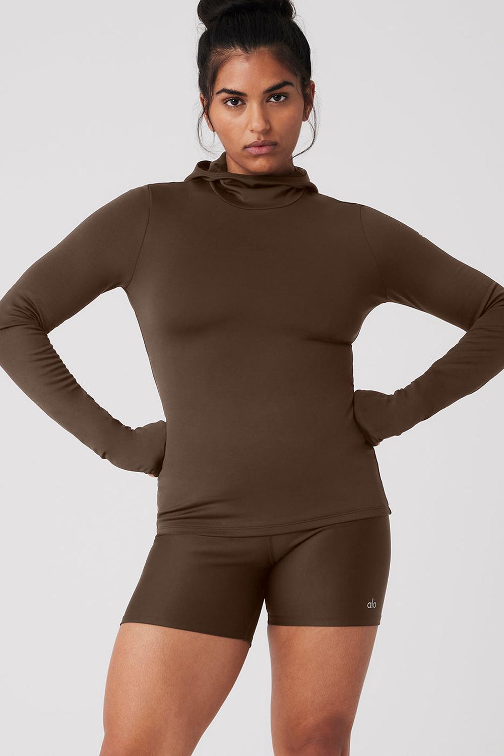 Espresso Women Alo Yoga Airlift Winter Warm Runner Hoodie | Australia  38719-GNLH