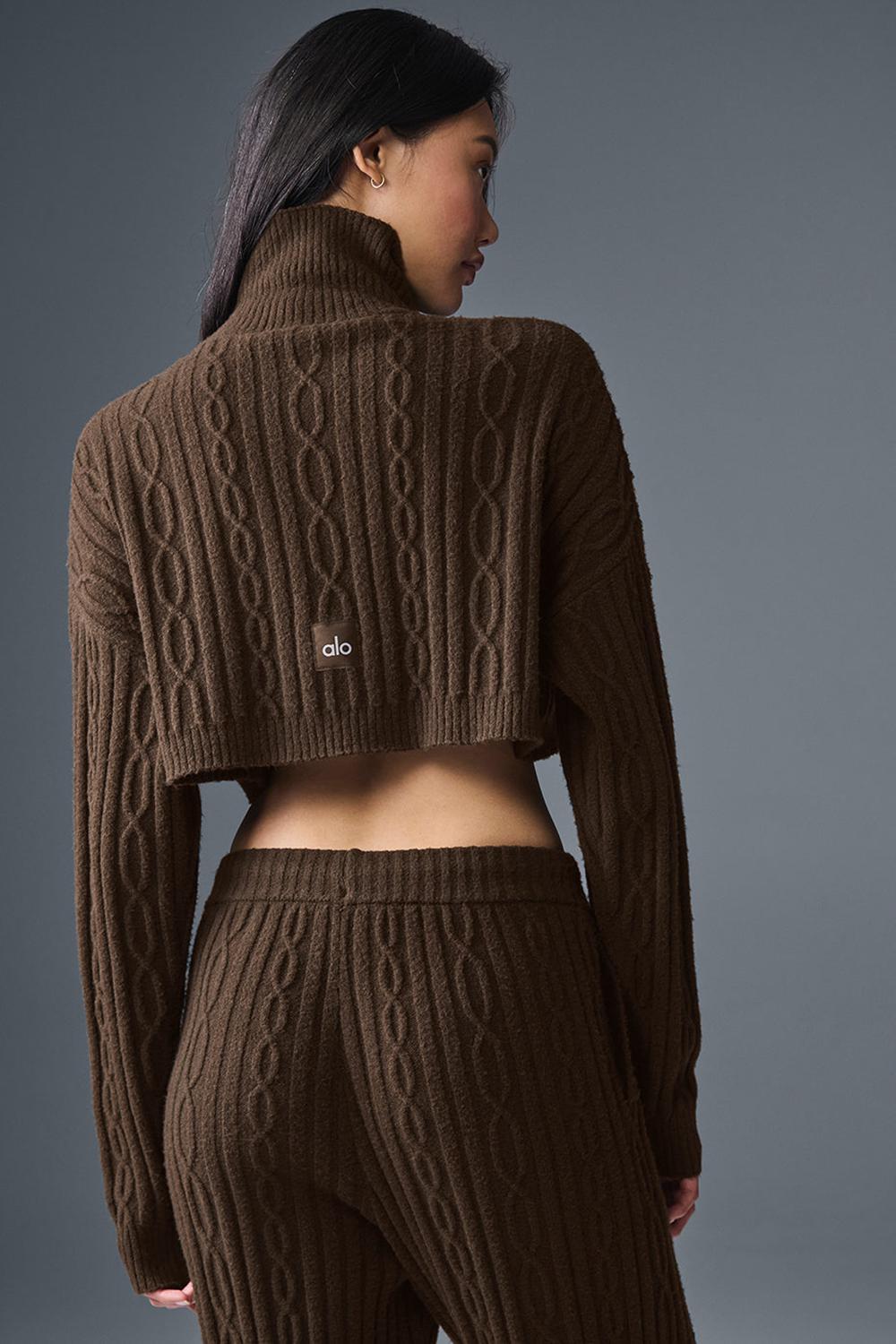 Espresso Women Alo Yoga Cable Knit Cropped Winter Bliss Turtleneck Long Sleeve | Australia  86013-YUKV