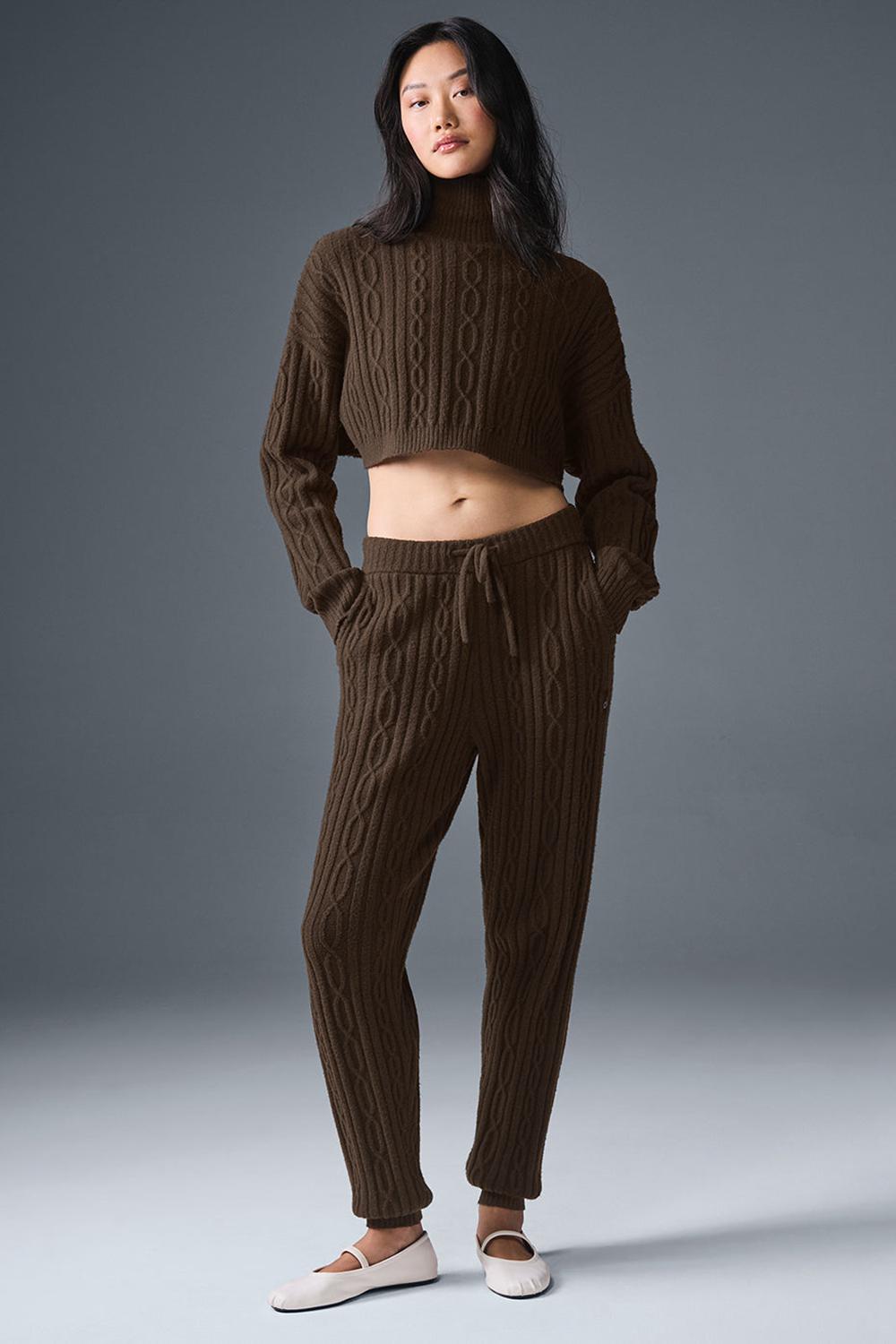 Espresso Women Alo Yoga Cable Knit Cropped Winter Bliss Turtleneck Long Sleeve | Australia  86013-YUKV