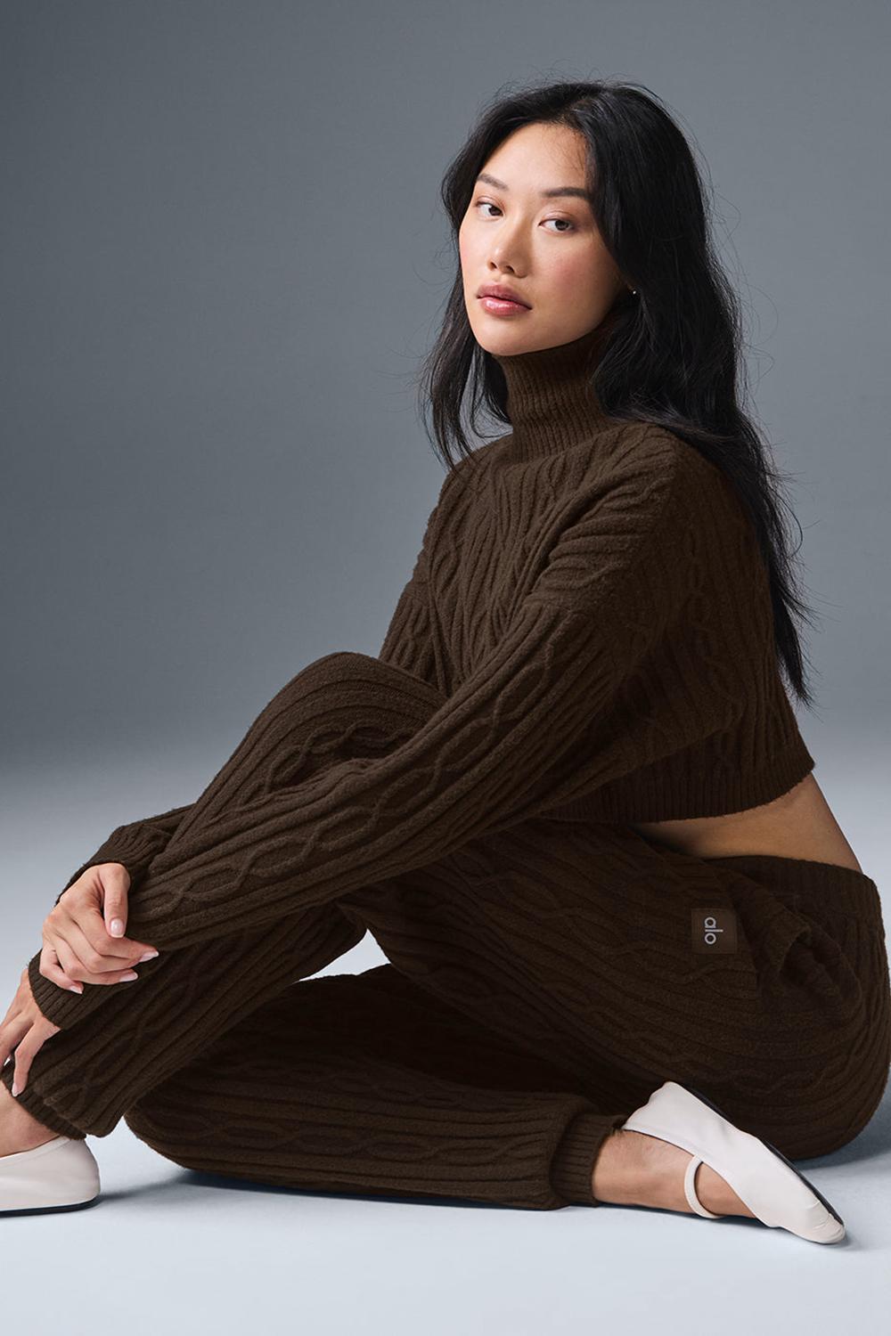 Espresso Women Alo Yoga Cable Knit Winter Bliss Pant | Australia  93140-JAGX