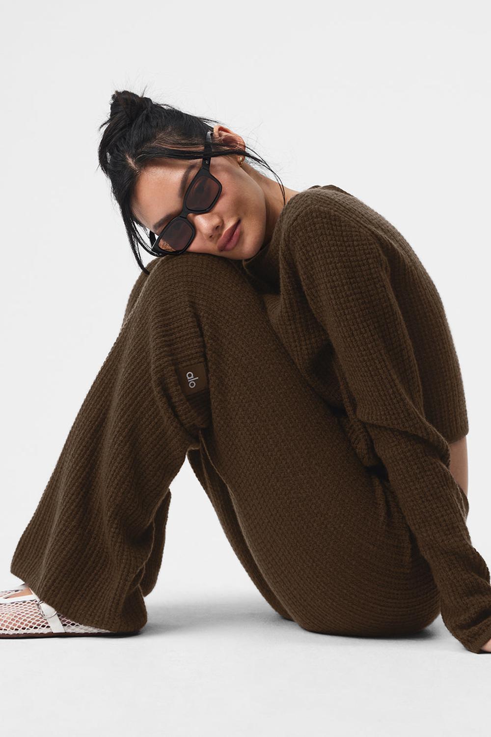 Espresso Women Alo Yoga Cashmere High-Waist Plush Waffle Pant | Australia  43589-XSNF