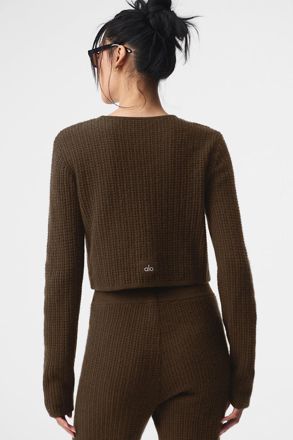 Espresso Women Alo Yoga Cashmere Plush Waffle Cropped Long Sleeve | Australia  54982-NHQS