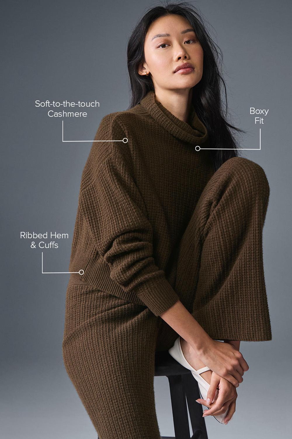 Espresso Women Alo Yoga Cashmere Plush Waffle Turtleneck Pullover | Australia  32756-HTCD