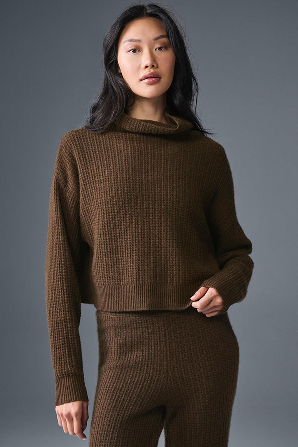 Espresso Women Alo Yoga Cashmere Plush Waffle Turtleneck Pullover | Australia  32756-HTCD