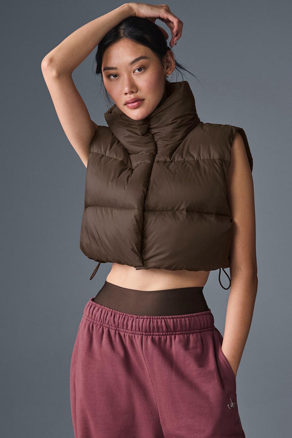 Espresso Women Alo Yoga Cropped Gold Rush Puffer Vest | Australia  01954-DLXT