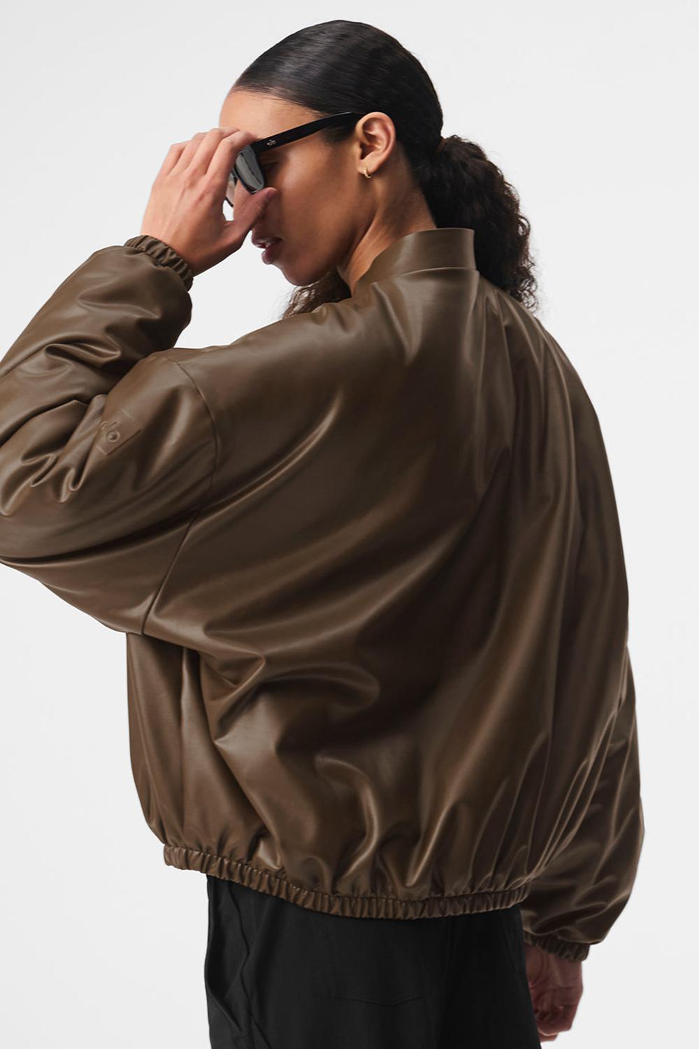 Espresso Women Alo Yoga Faux Leather Premier Bomber Jacket | Australia  81240-IJRD