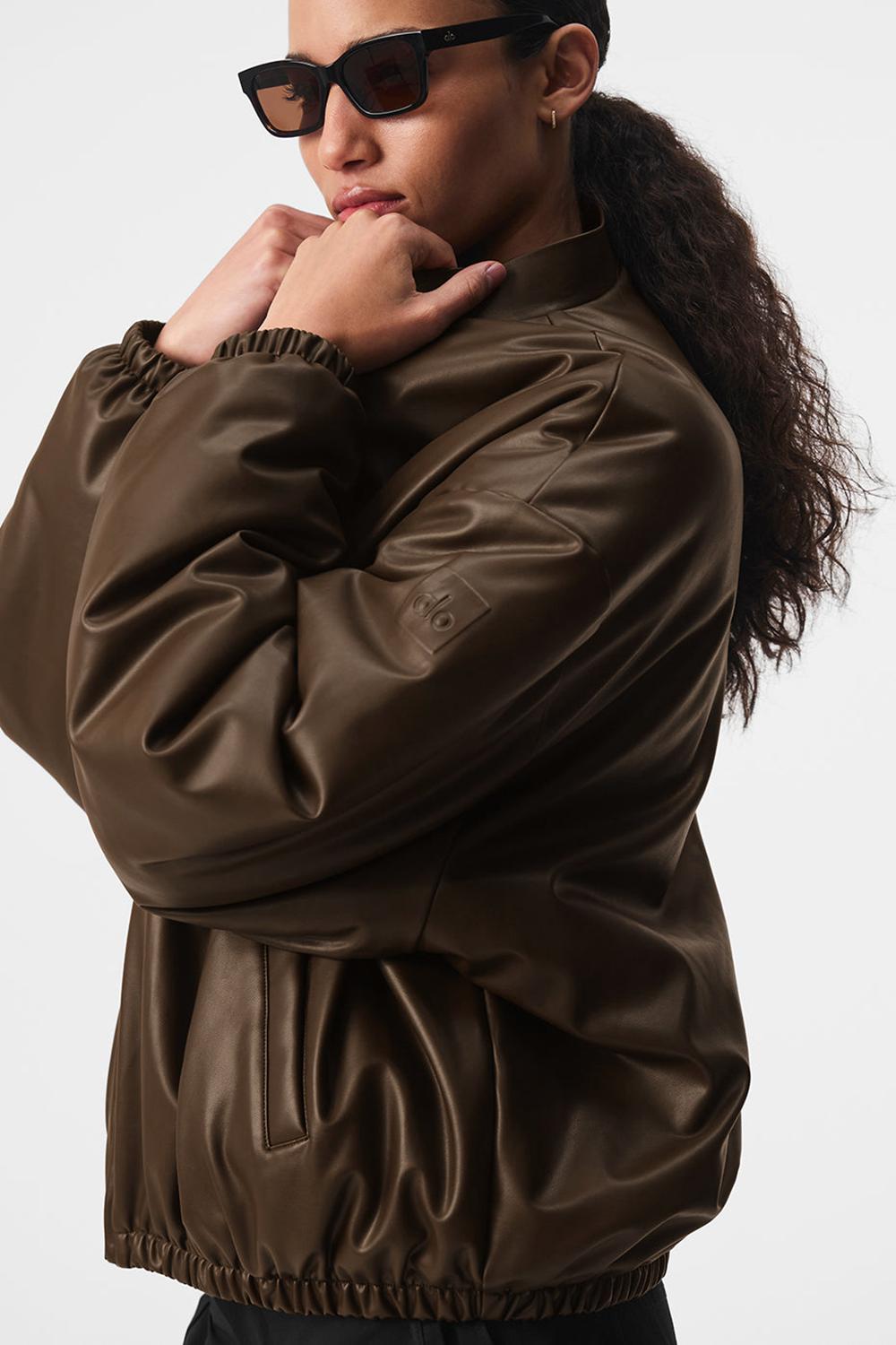 Espresso Women Alo Yoga Faux Leather Premier Bomber Jacket | Australia  81240-IJRD