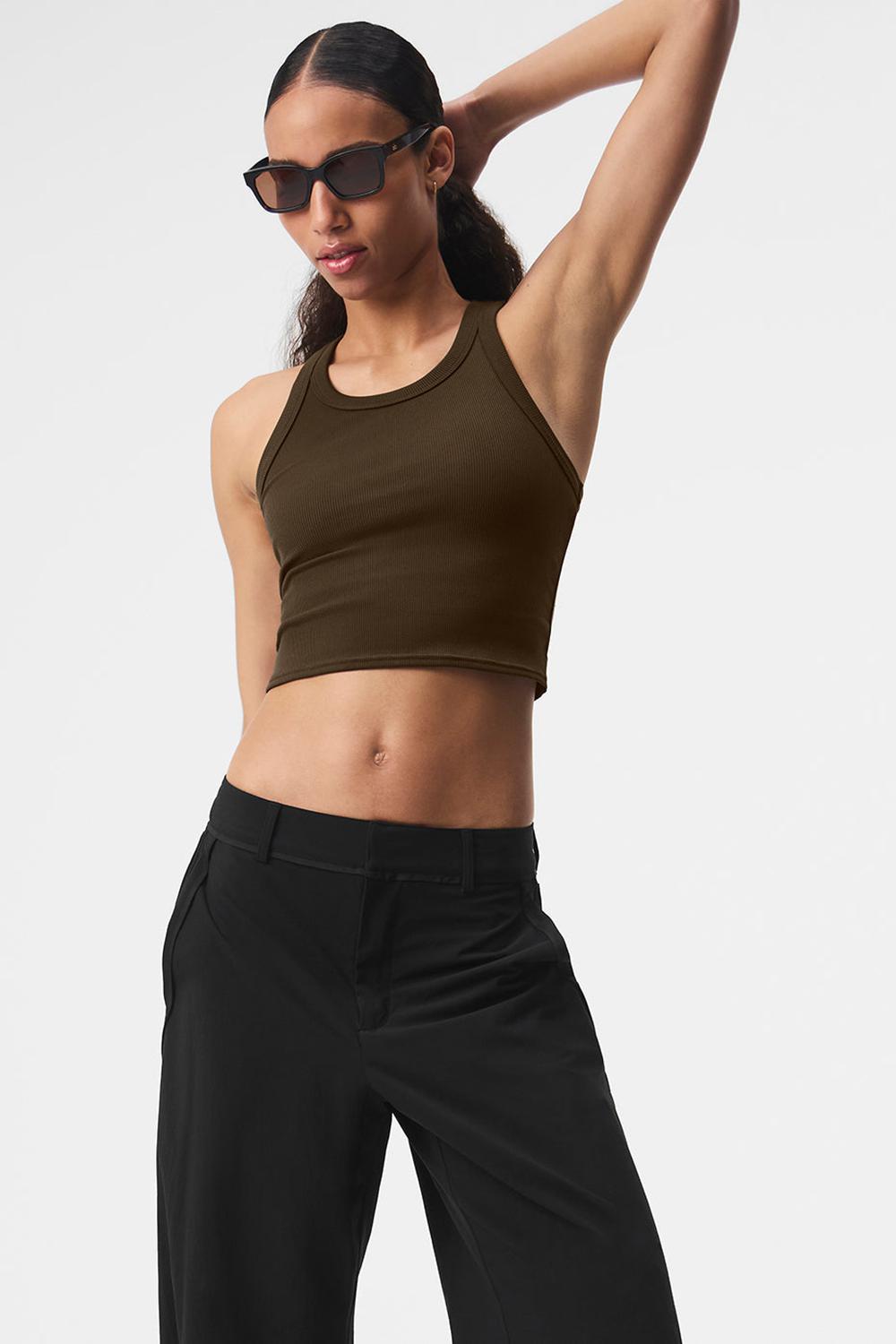 Espresso Women Alo Yoga Goddess Ribbed Go-To Tank | Australia  83279-PJNY