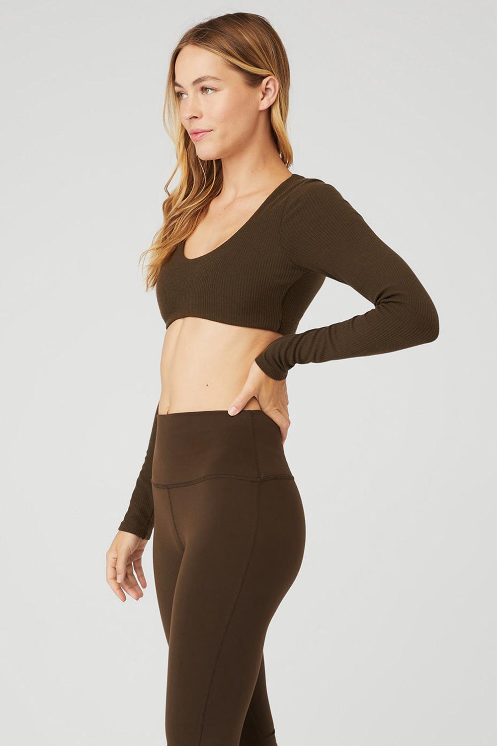 Espresso Women Alo Yoga Ribbed Defined Long Sleeve Bra | Australia  32079-NLBX
