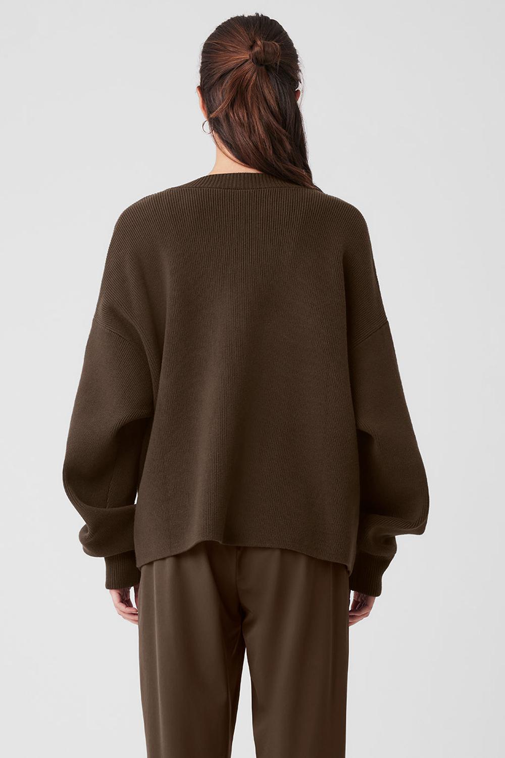 Espresso Women Alo Yoga Scholar Cardigan Sweater | Australia  75420-WJQI