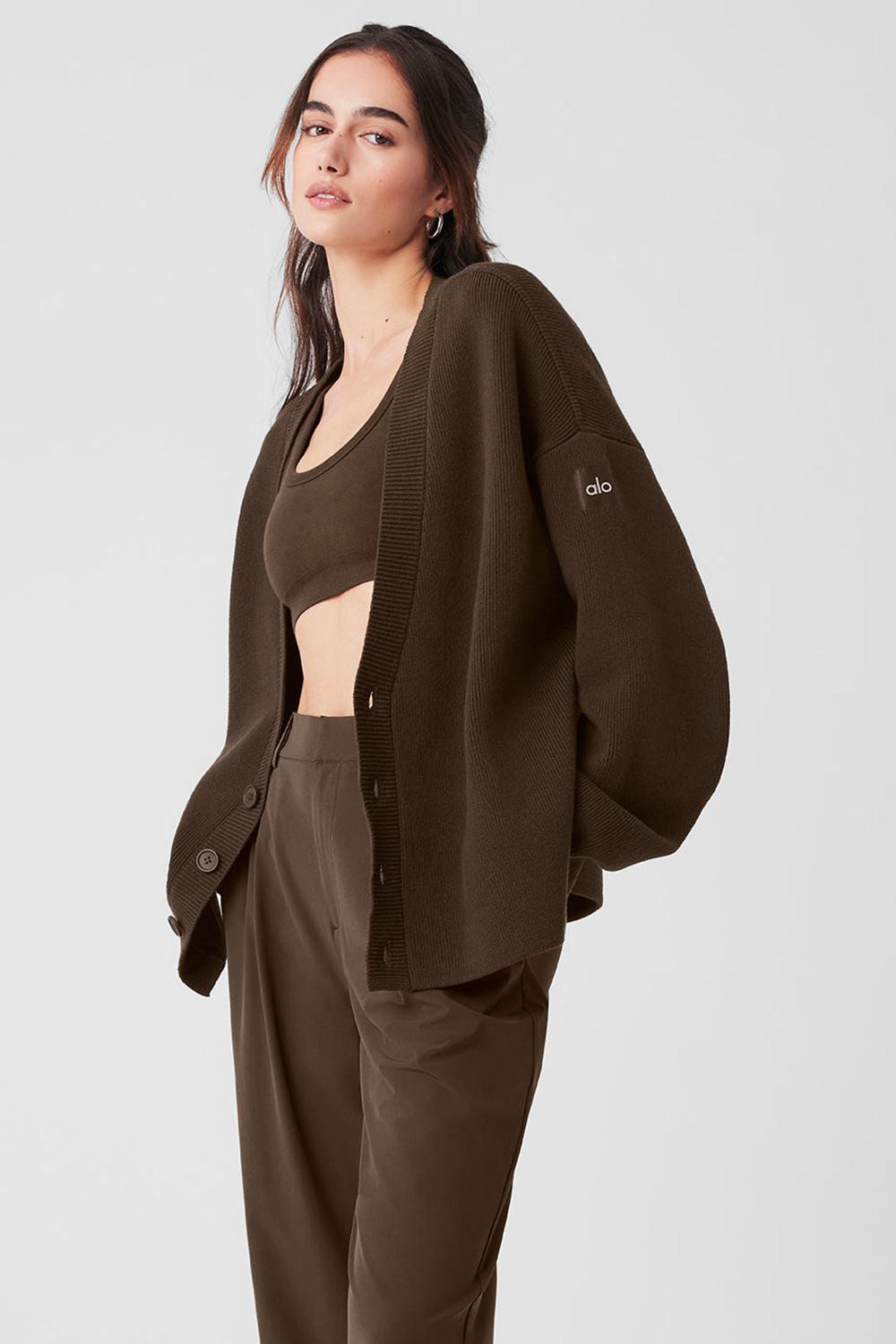 Espresso Women Alo Yoga Scholar Cardigan Sweater | Australia  75420-WJQI