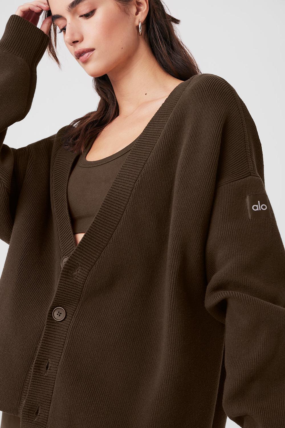 Espresso Women Alo Yoga Scholar Cardigan Sweater | Australia  75420-WJQI
