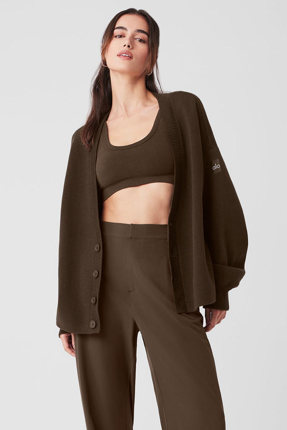 Espresso Women Alo Yoga Scholar Cardigan Sweater | Australia  75420-WJQI