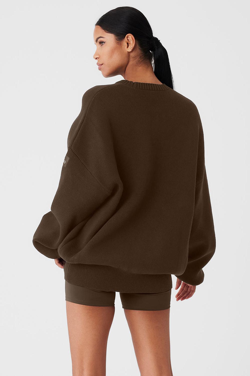 Espresso Women Alo Yoga Scholar Crew Neck Sweater | Australia  32896-PIMU