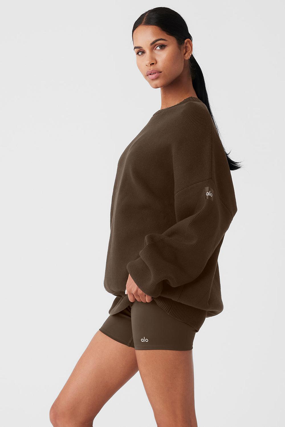 Espresso Women Alo Yoga Scholar Crew Neck Sweater | Australia  32896-PIMU