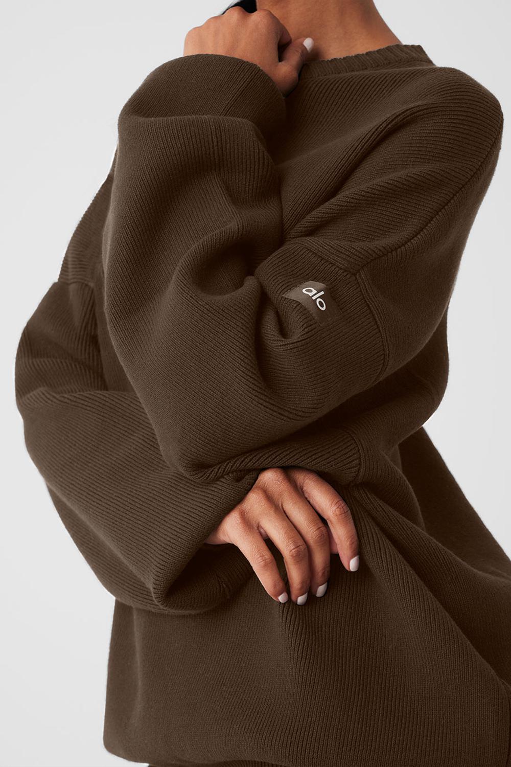 Espresso Women Alo Yoga Scholar Crew Neck Sweater | Australia  32896-PIMU