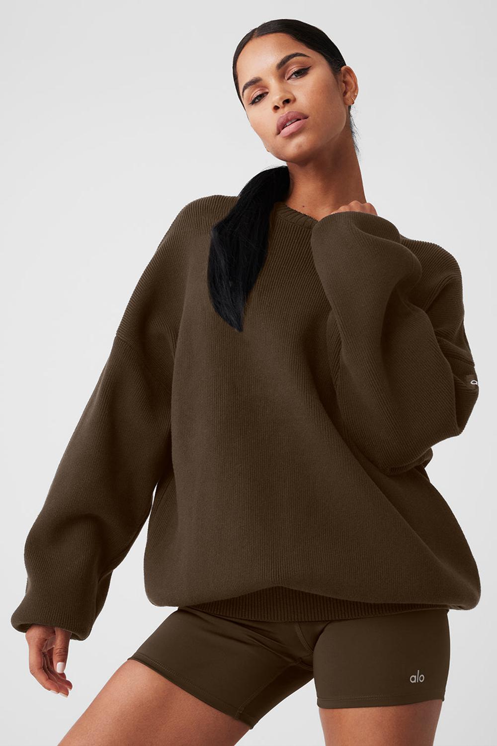Espresso Women Alo Yoga Scholar Crew Neck Sweater | Australia  32896-PIMU