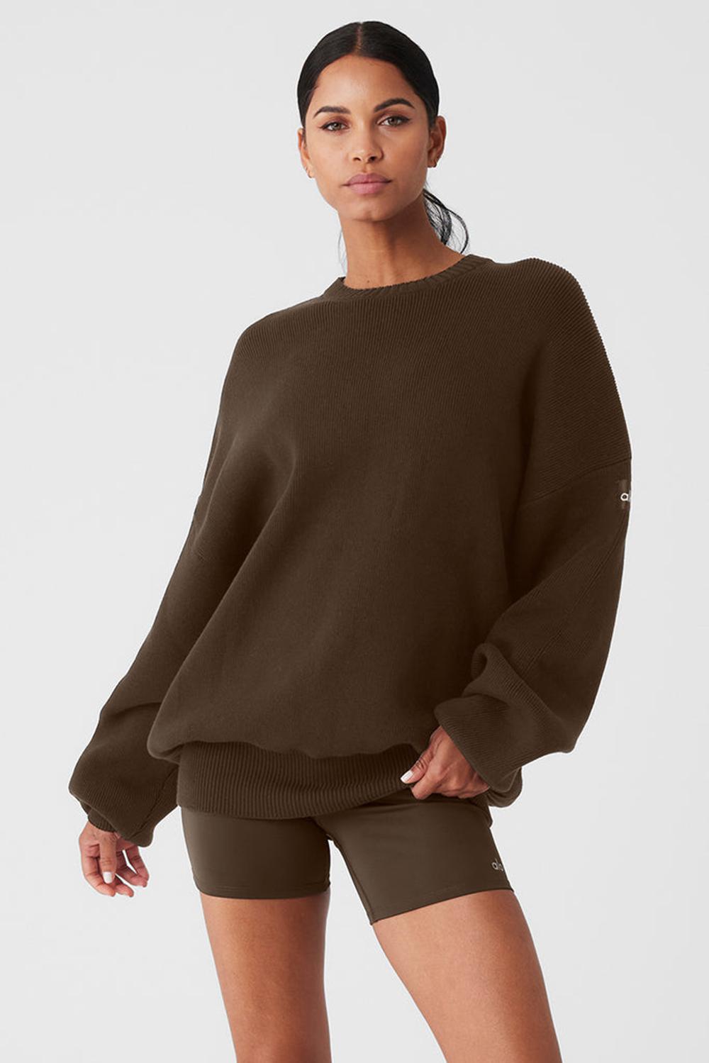 Espresso Women Alo Yoga Scholar Crew Neck Sweater | Australia  32896-PIMU