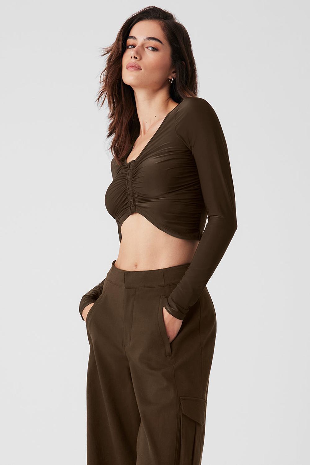 Espresso Women Alo Yoga Standout Long Sleeve | Australia  84260-LUQC