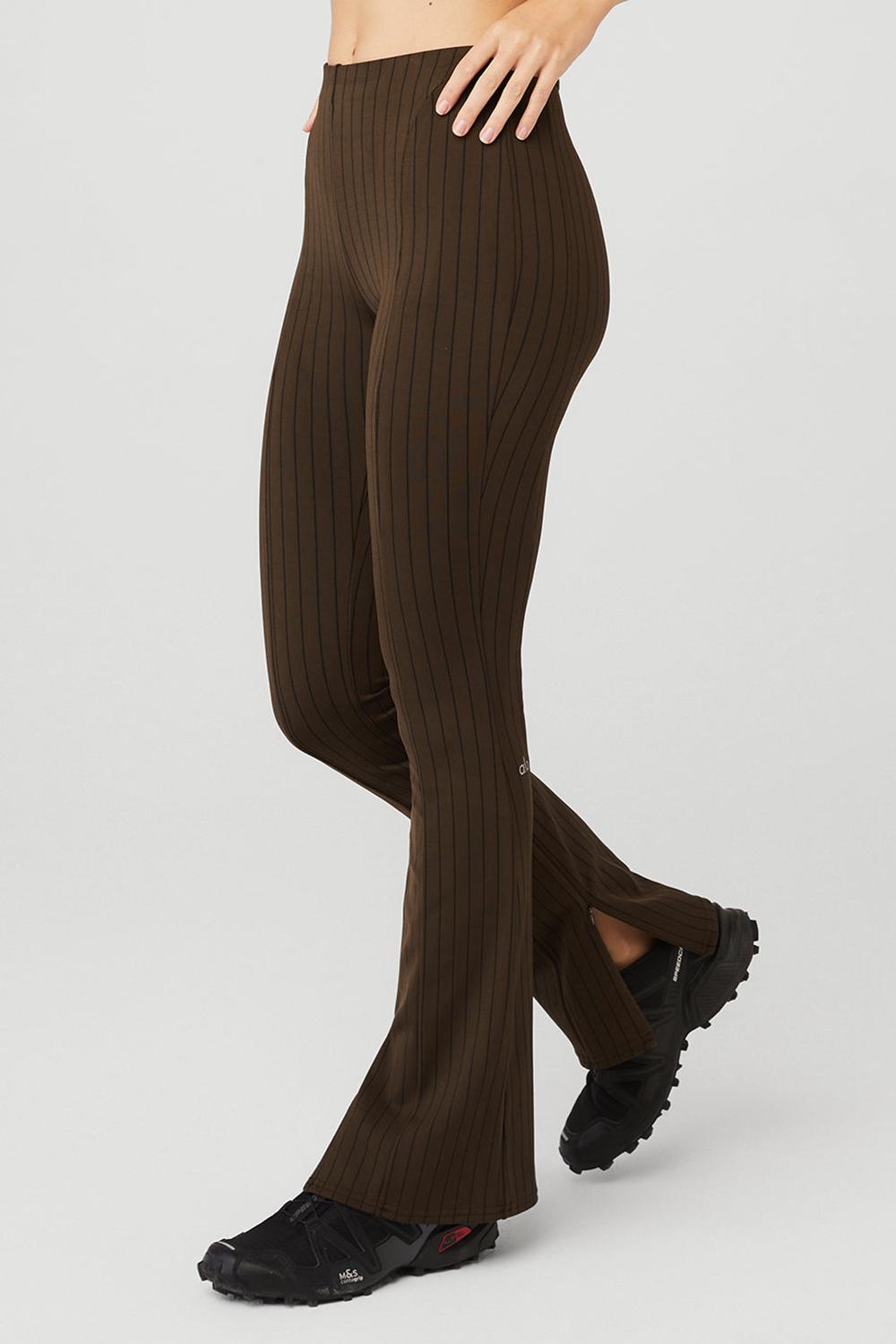 Espresso / Black Women Alo Yoga High-Waist Pinstripe Zip It Flare Legging | Australia  17594-WZYN