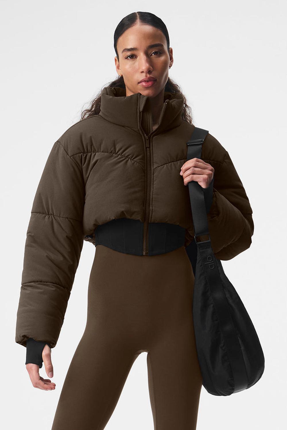Espresso / Black Women Alo Yoga Main Act Corset Puffer Jacket | Australia  71230-GBDK