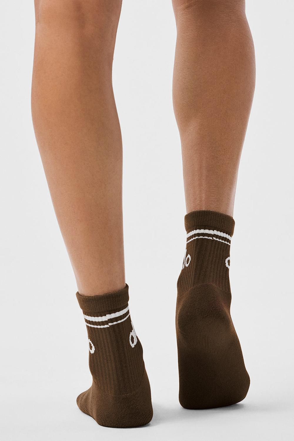 Espresso / White Women Alo Yoga Unisex Half-Crew Throwback Sock | Australia  52731-PNOV