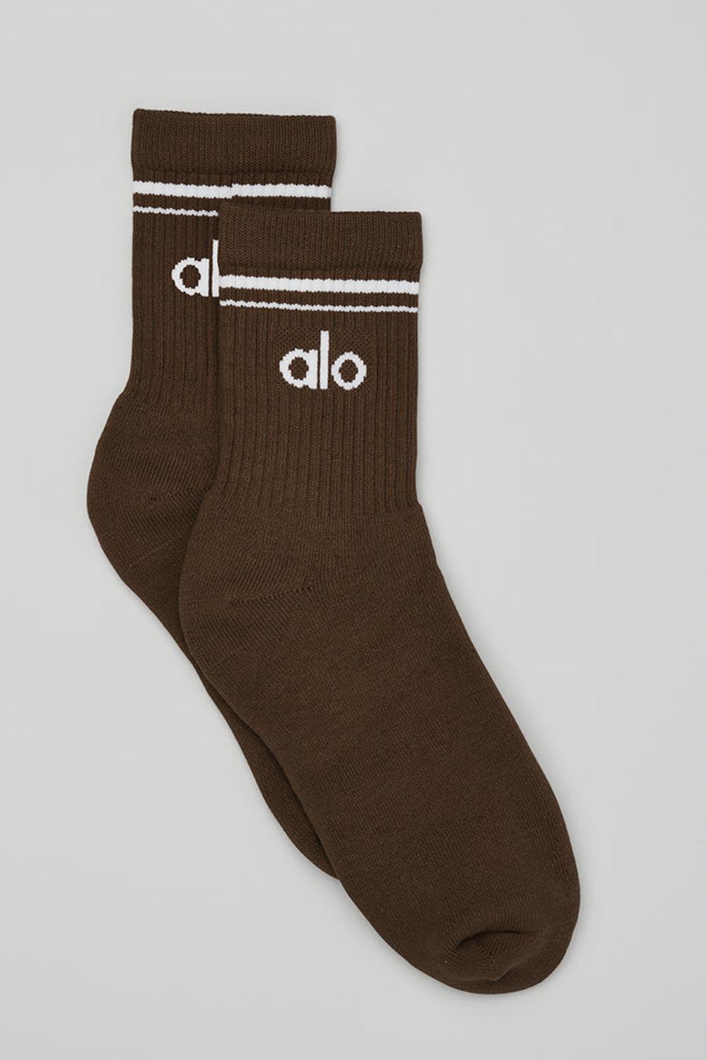 Espresso / White Women Alo Yoga Unisex Half-Crew Throwback Sock | Australia  52731-PNOV