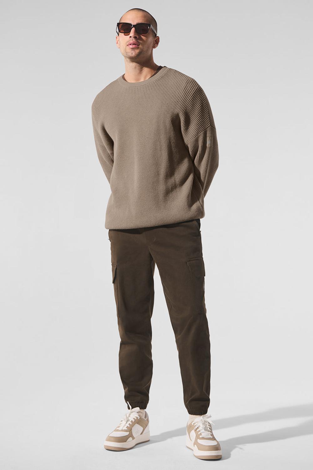 Gravel Men Alo Yoga Domain Rib Knit Crew Sweater | Australia  72041-WPJU