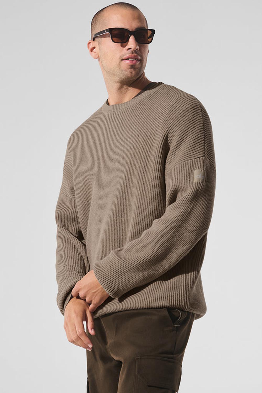 Gravel Men Alo Yoga Domain Rib Knit Crew Sweater | Australia  72041-WPJU