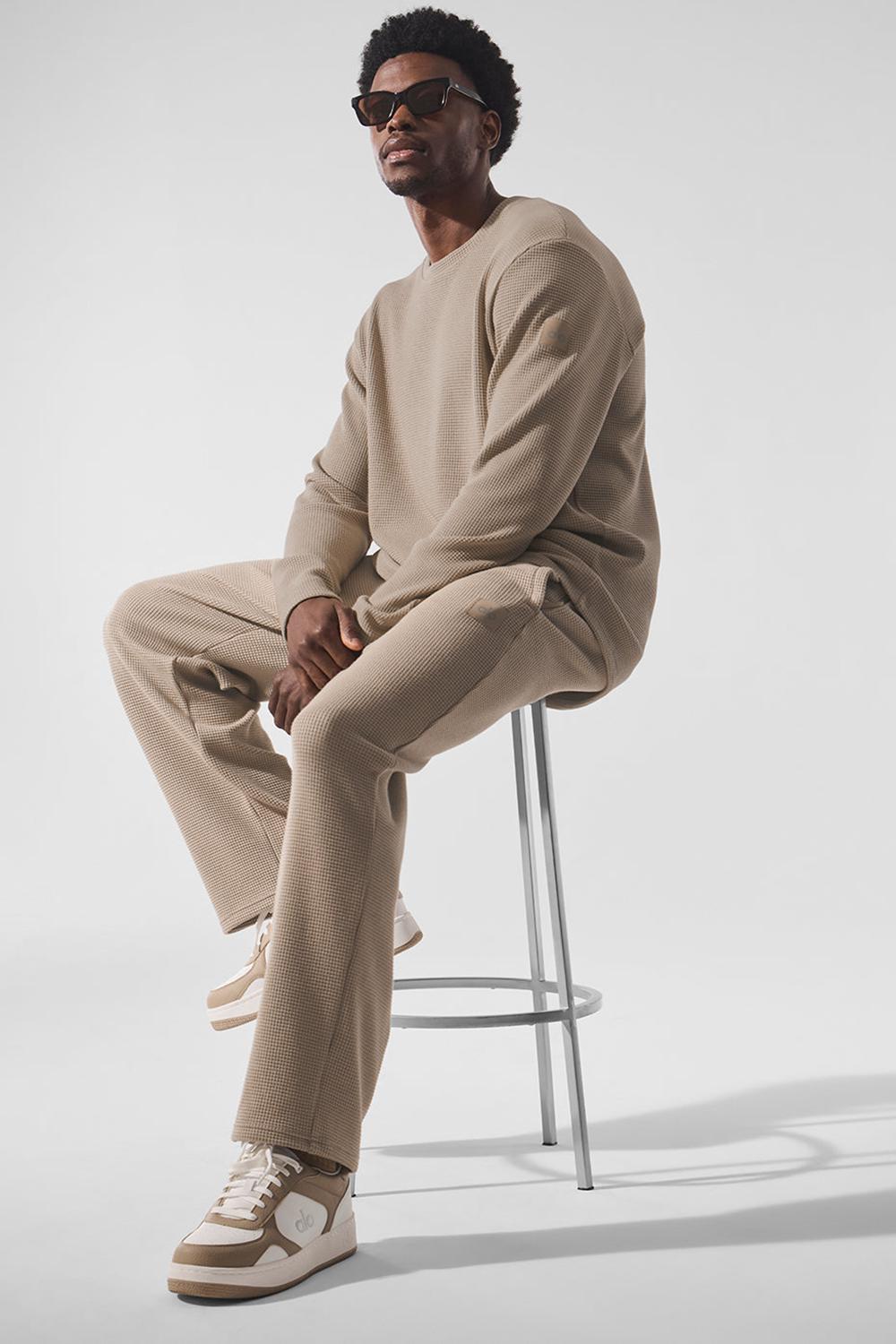 Gravel Men Alo Yoga Elevate Waffle Crew Long Sleeve | Australia  40183-EPBW