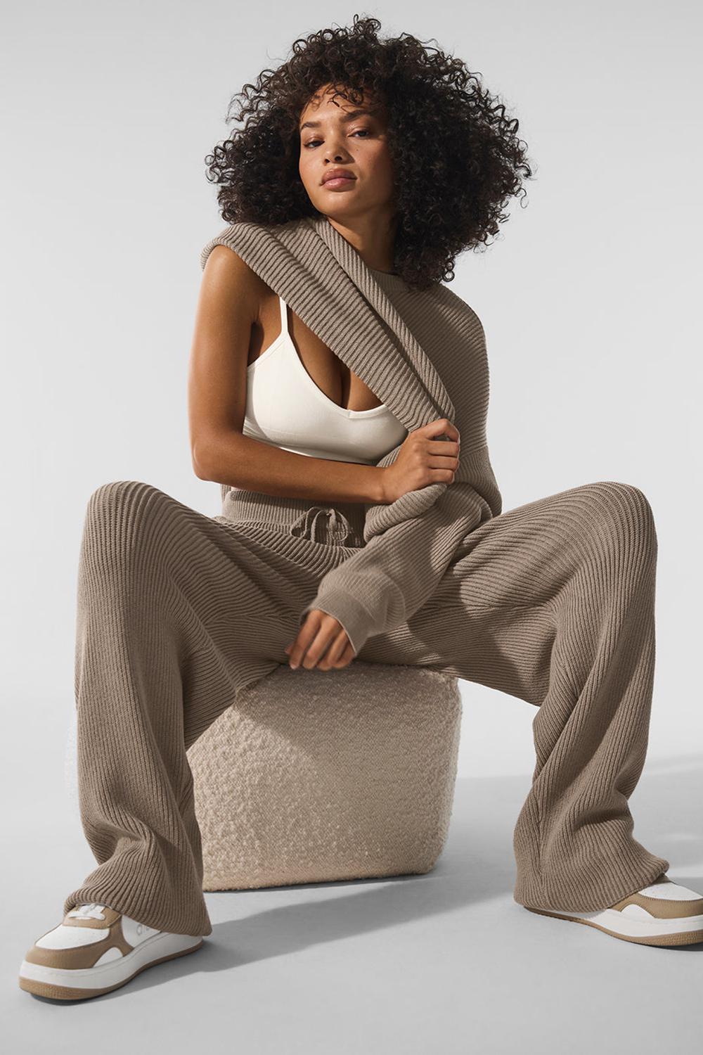 Gravel Women Alo Yoga Domain Rib Knit Crew Sweater | Australia  98752-MYBD