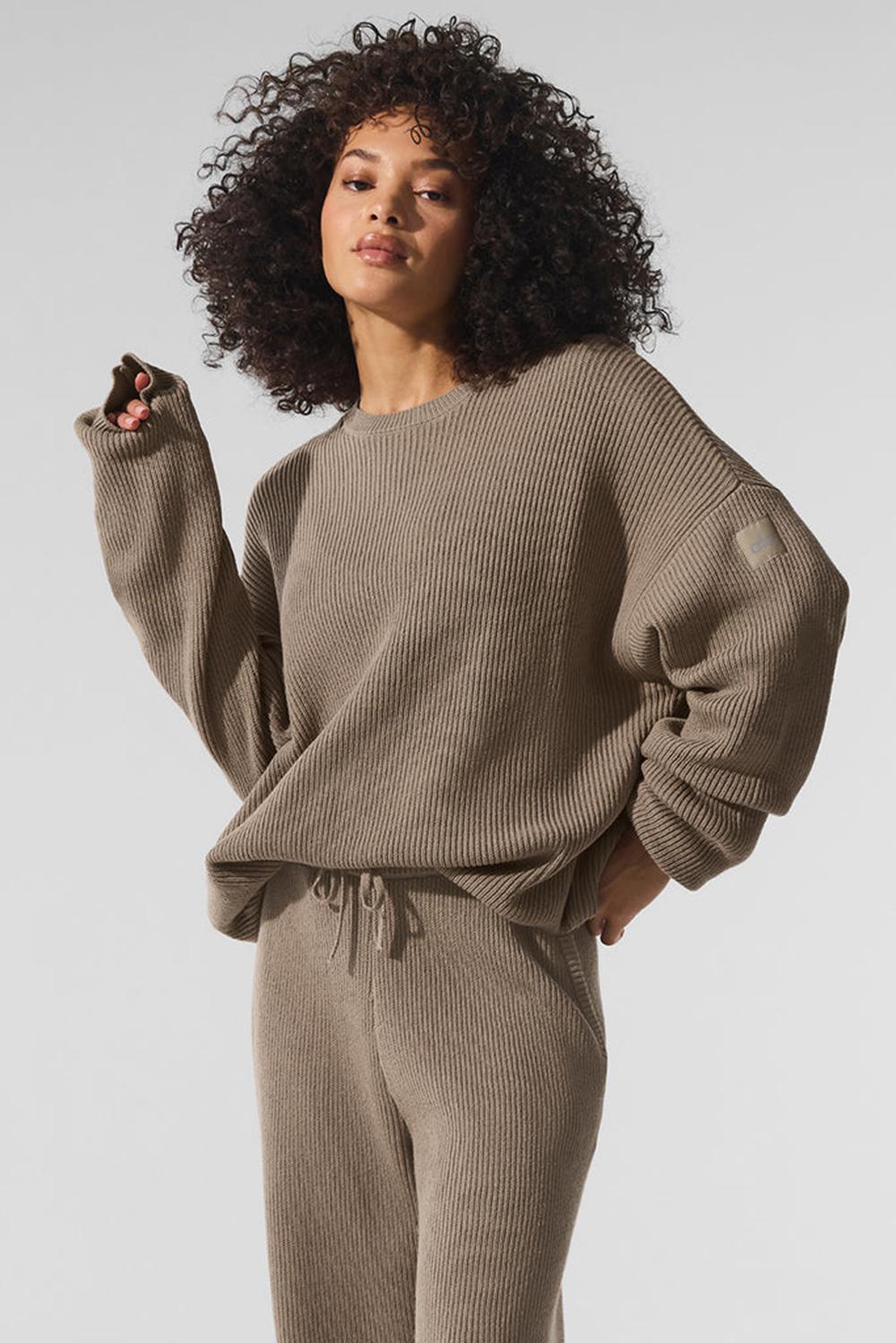 Gravel Women Alo Yoga Domain Rib Knit Crew Sweater | Australia  98752-MYBD