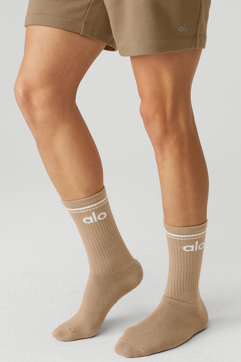 Gravel / White Women Alo Yoga Unisex Throwback Sock | Australia  81694-XGNH